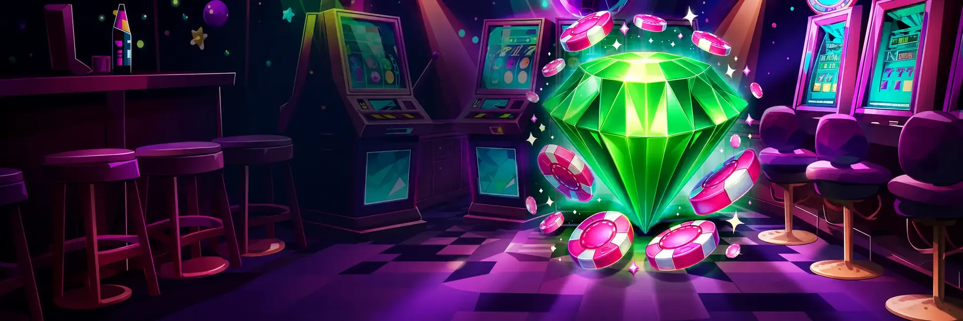 DiscoWin jackpots – groene smaragd met roze fiches tussen gokkasten
